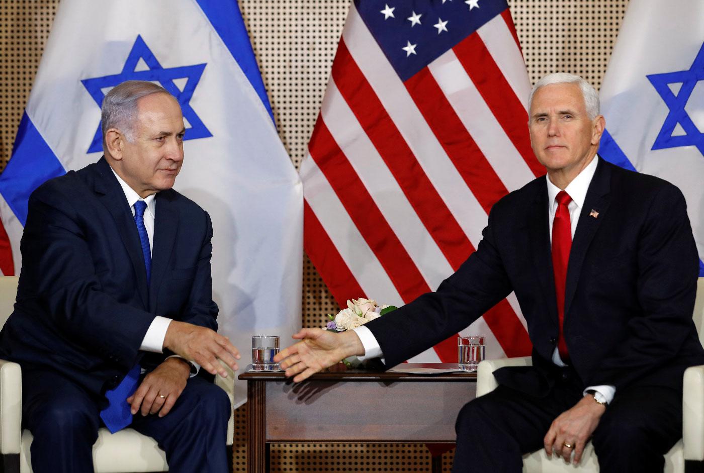 U.S. Vice President Mike Pence and Israeli Prime Minister Benjamin Netanyahu meet in Warsaw, Poland, February 14, 2019.