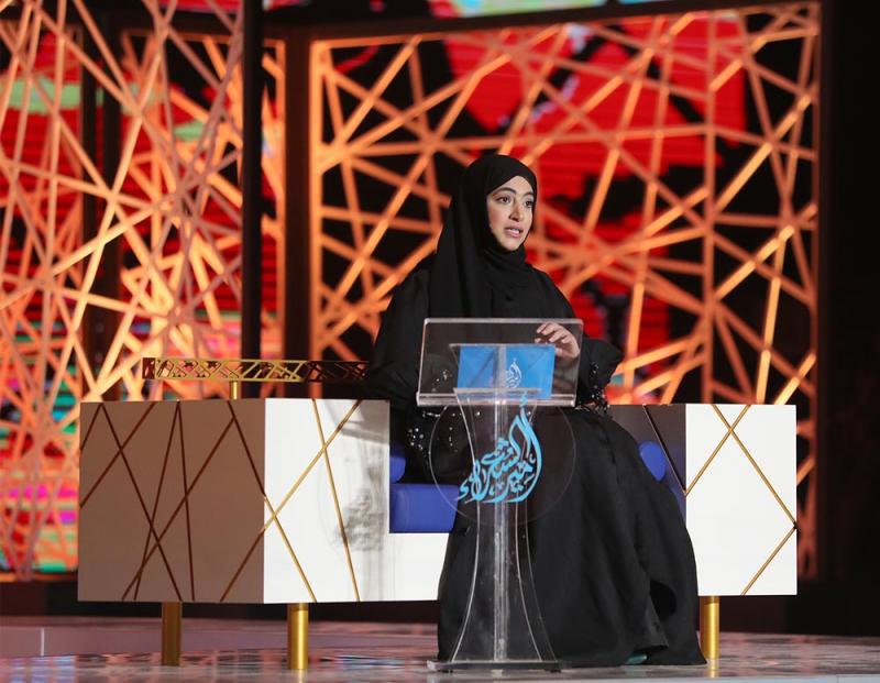 Emirati poet Sheikha al-Mtiri recites a poem as she takes part in the eighth season of “Prince of Poets,” February 12