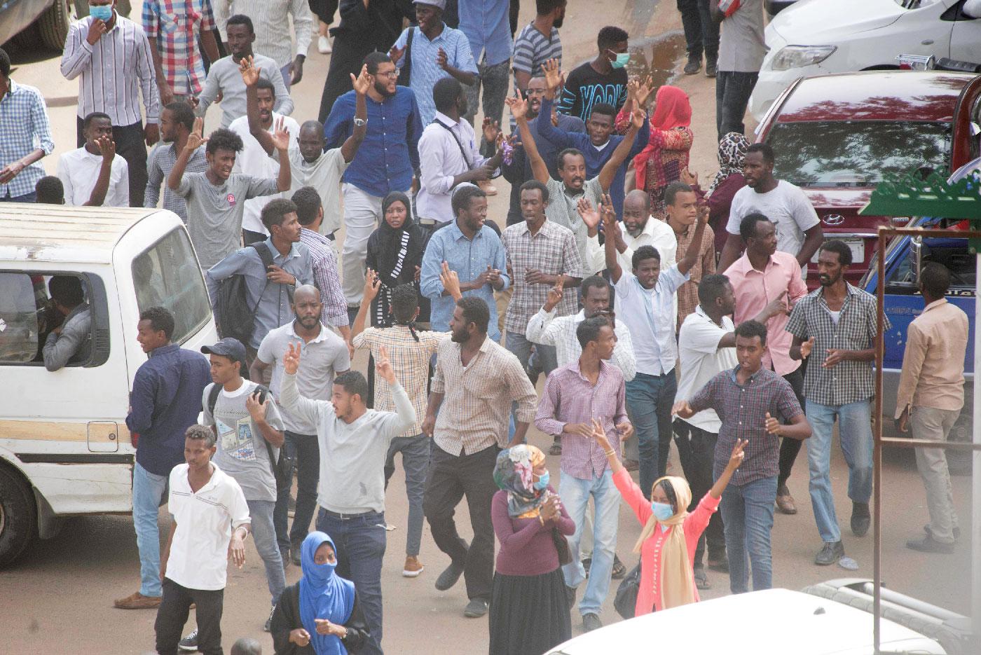 Sudanese demonstrators march during an anti-government protest in Khartoum, Sudan February 7, 2019.