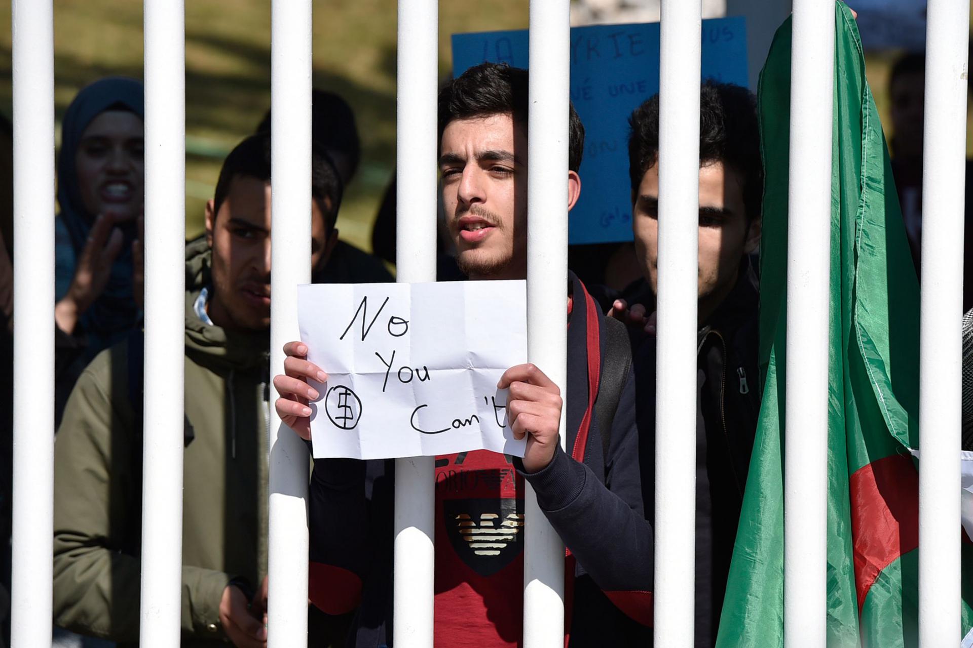 Algerian students demonstrate at Algiers' school of medicine on March 3, 2019 against ailing President Abdelaziz Bouteflika's bid for a fifth term.