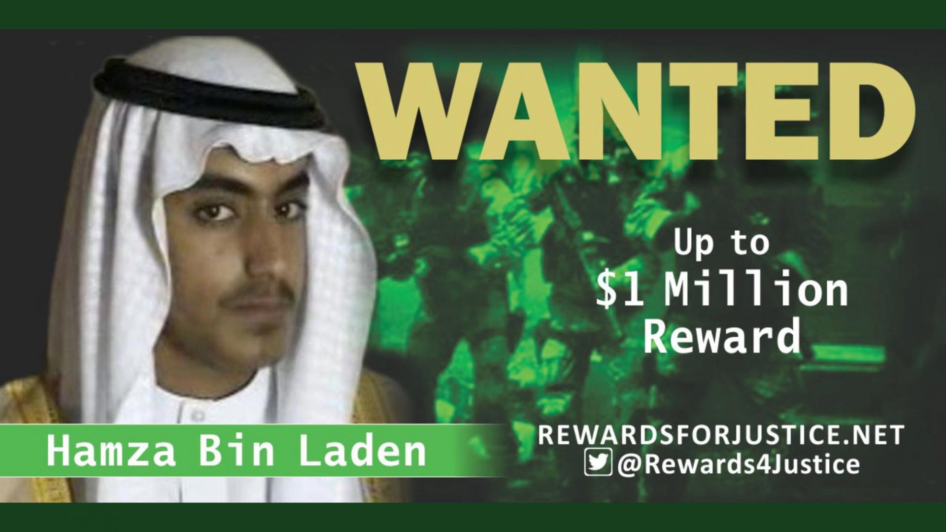 A photograph circulated by the U.S. State Department’s Twitter account to announce a $1 million USD reward for al Qaeda key leader Hamza bin Laden, son of Osama bin Laden, is seen March 1, 2019.