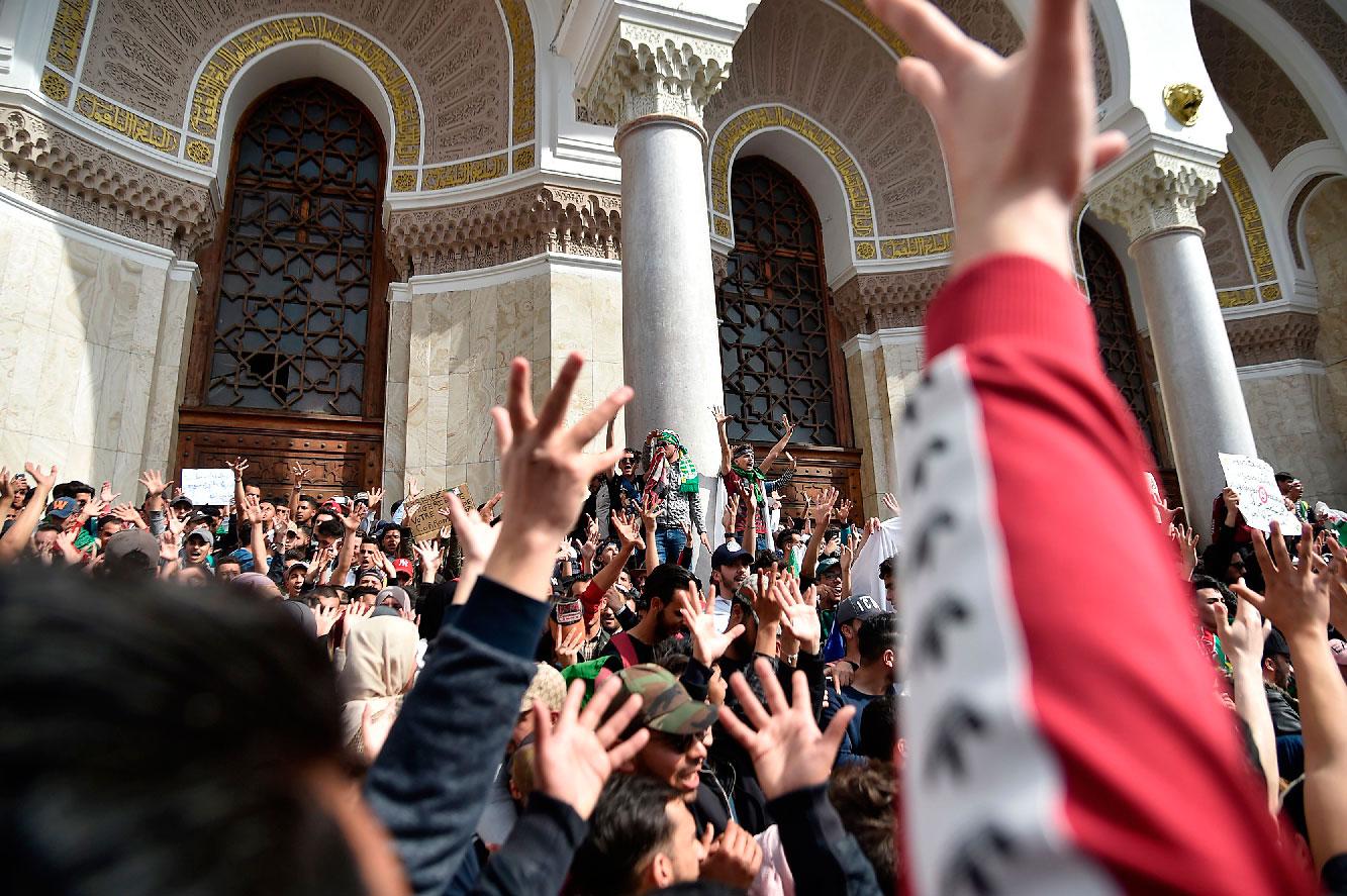 Algerian students demonstrate in the capital Algiers on March 5, 2019 against their ailing president's bid for a fifth term.