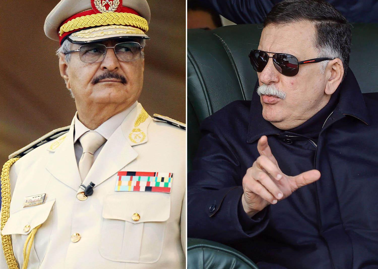 المشير خليفة حفتر ورئيس حكومة الوفاق فايز السراج