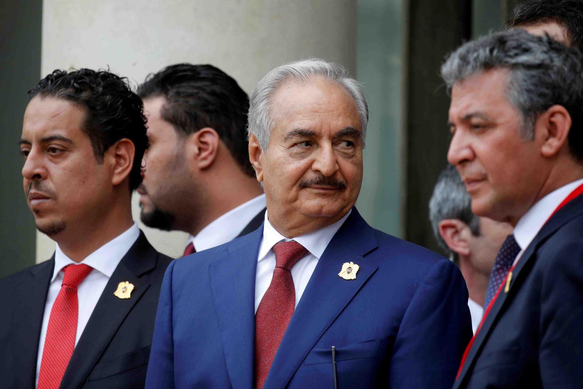 The speech by Haftar, a former Gaddafi general, included religious references to historic campaigns by Muslim forces.