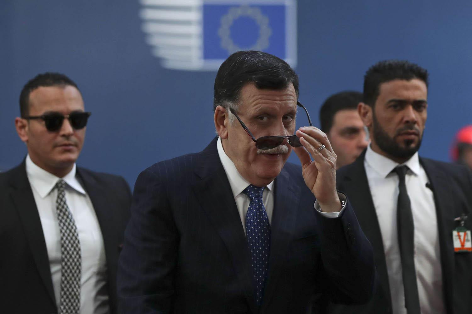 رئيس الحكومة الليبية فايز السراج يصل مبنى المفوضية الأوروبية في بروكسيل