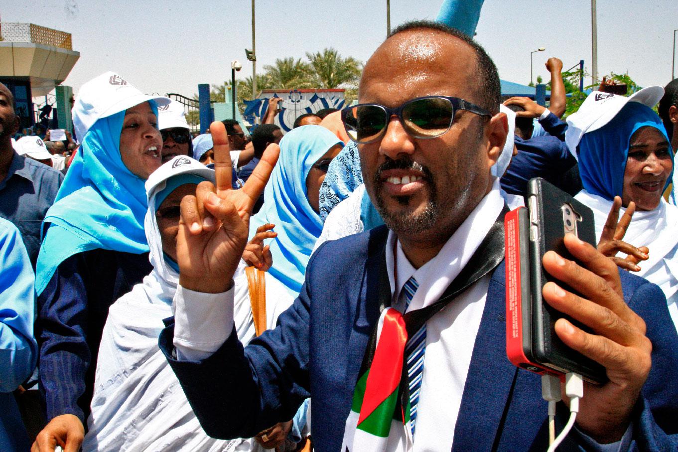 Sudanese protesters gather during a demonstration in Khartoum