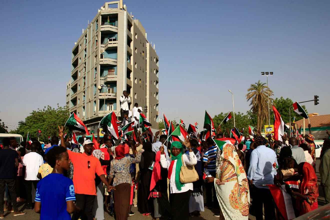 Sudanese demonstrators, from the Nuba mountains, take part in a demonstration in the capital Khartoum