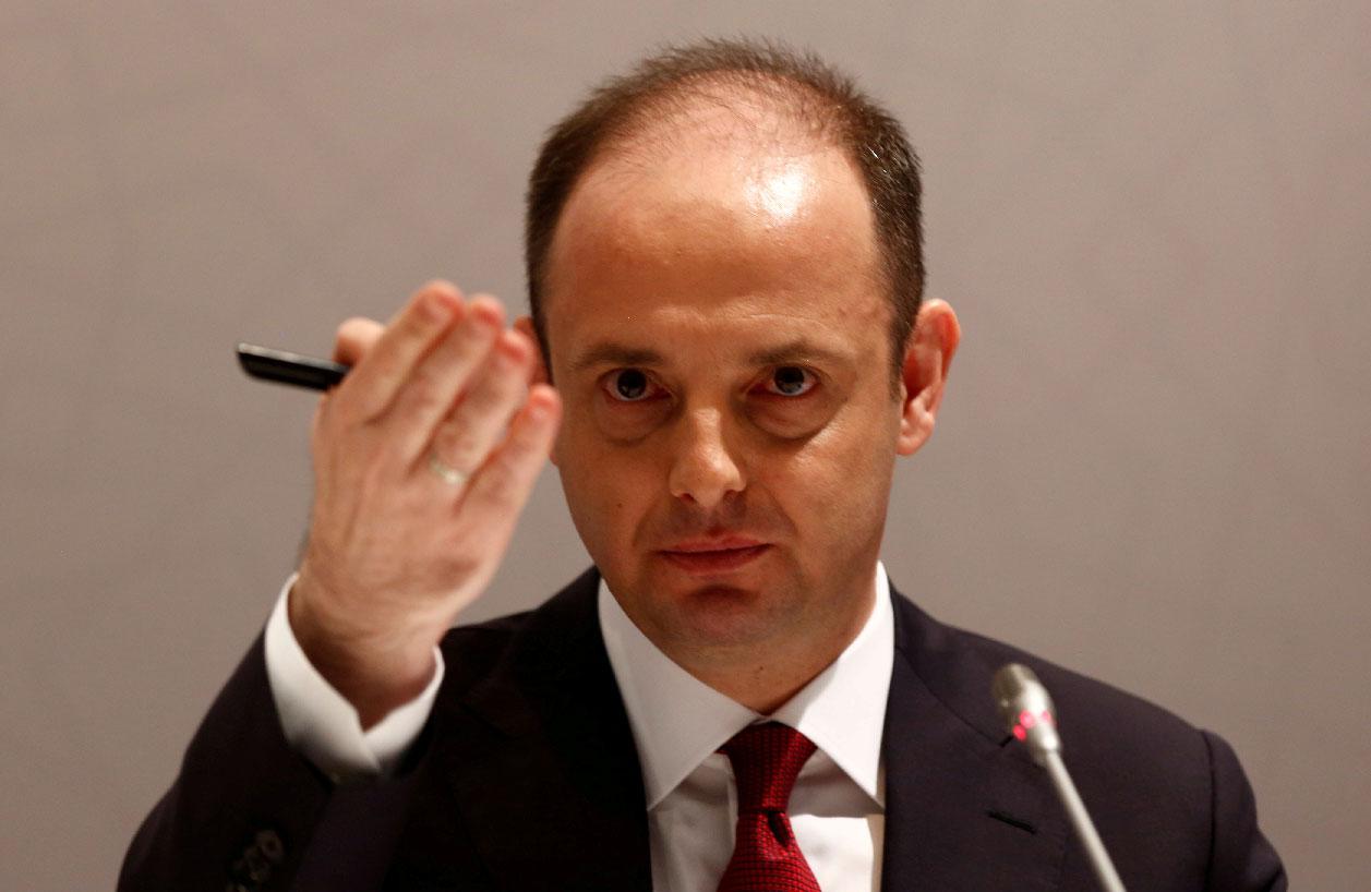 Turkey's central bank governor Murat Cetinkaya speaks during a news conference in Istanbul