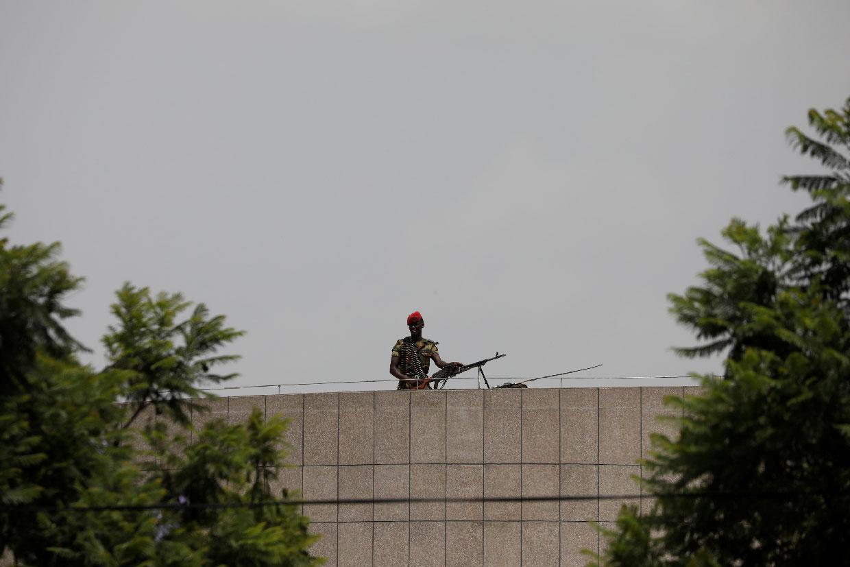 An Ethiopian republican guard is seen during memorial ceremony for the Ethiopian Army Chief of Staff Seare Mekonnen