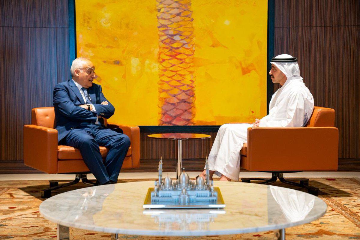 مبعوث المنظمة الدولية المبعوث الخاص إلى ليبيا غسان سلامة ووزير الخارجية والتعاون الدولي الإماراتي الشيخ عبدالله بن زايد آل نهيان