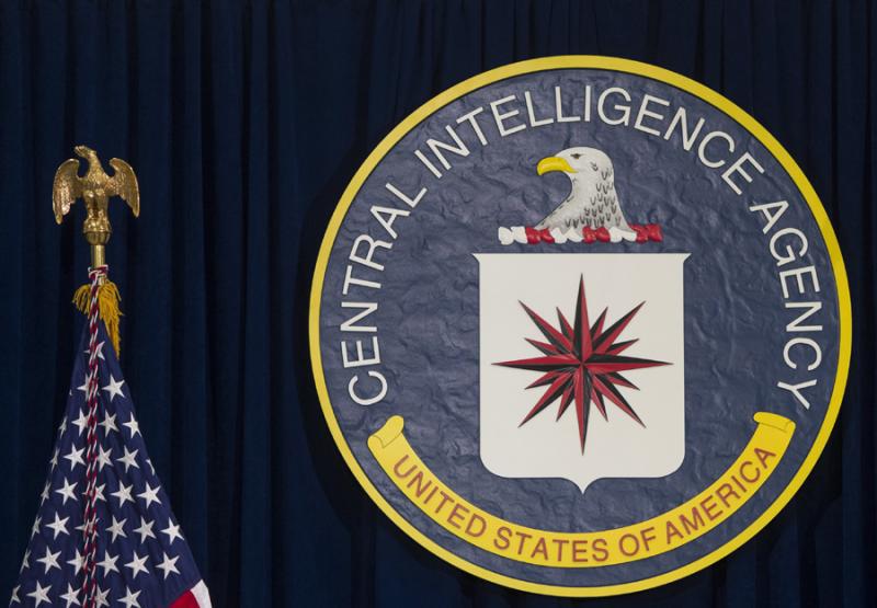 The logo of the Central Intelligence Agency is seen at CIA Headquarters in Langley, Virginia