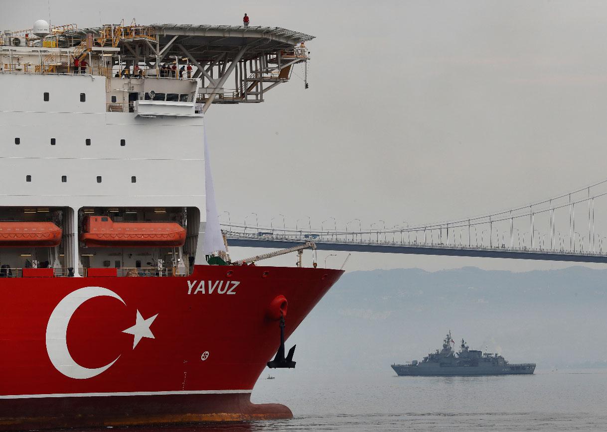Turkey's 230-meter drillship 'Yavuz' escorted by a Turkish Navy vessel