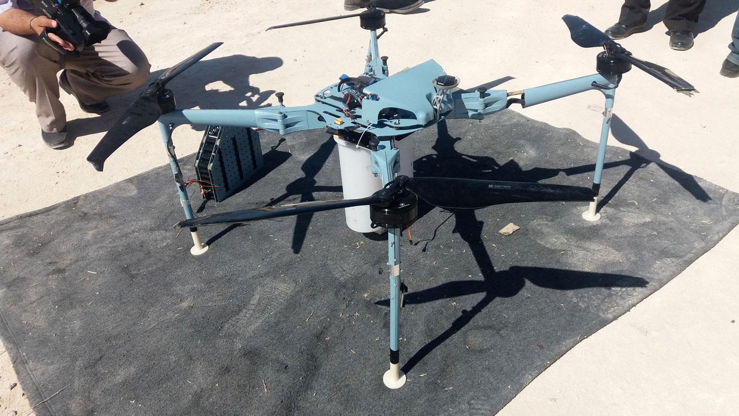 A handout picture released by the official Syrian Arab News Agency (SANA) on September 21, 2019 shows what the agency says is a drone that was shot down in the outskirts of Jabal al-Sheikh