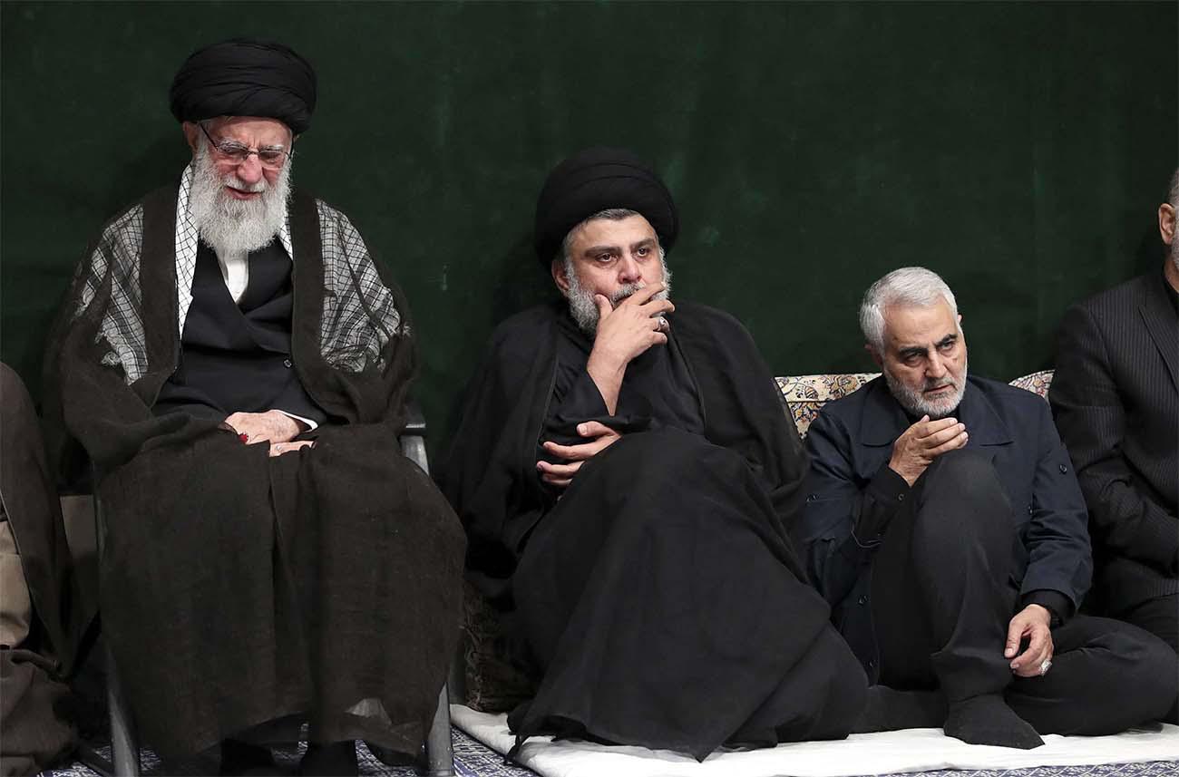 Supreme Leader Ayatollah Ali Khamenei, left, Iraqi Shiite cleric Moqtada al-Sadr