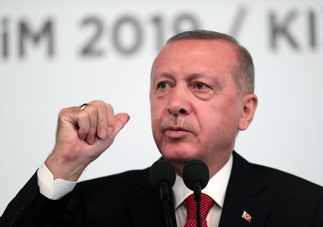 Turkey's President Recep Tayyip Erdogan talks to to supporters during an event in Ankara