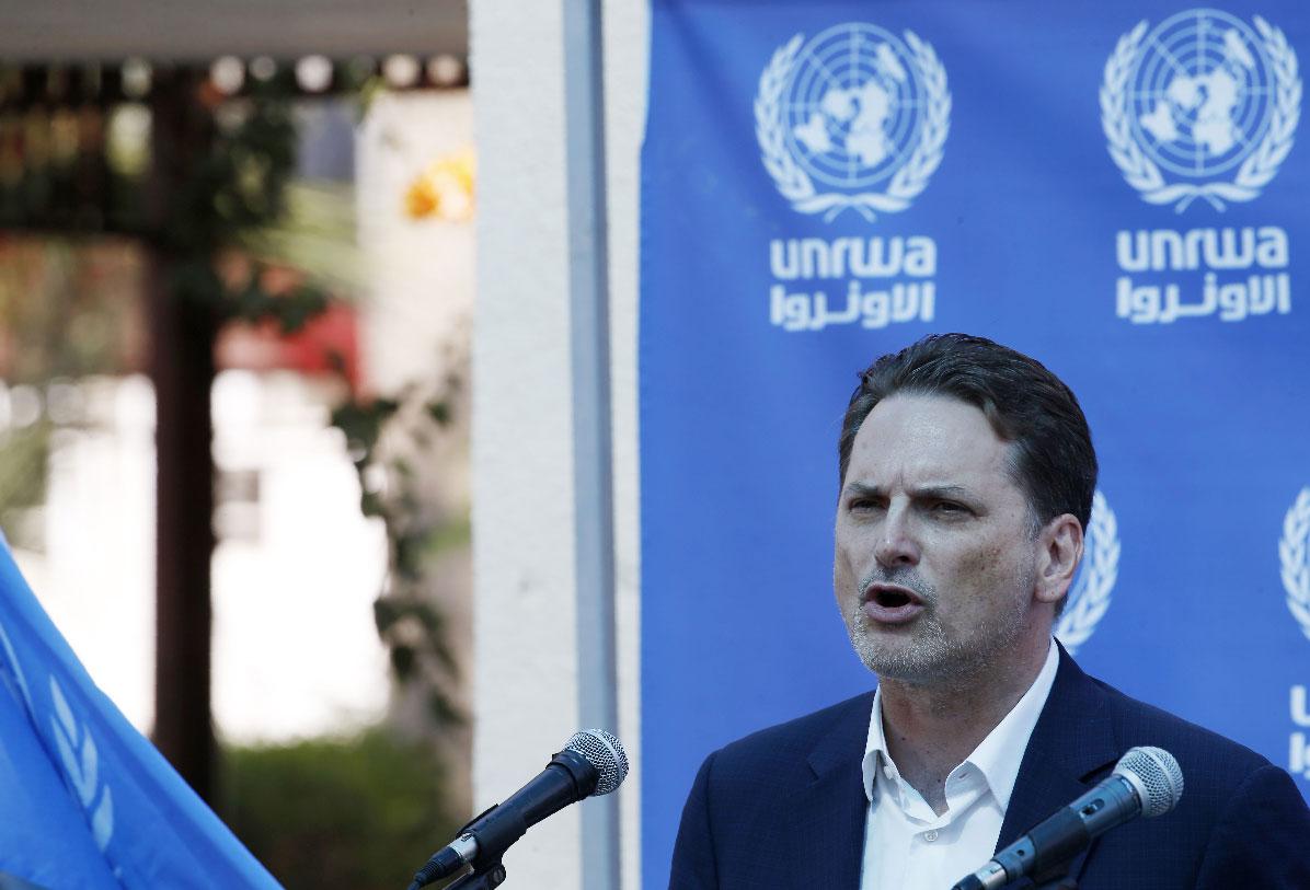 Pierre Krahenbuhl, Commissioner-General of the United Nations Relief and Works Agency for Palestine (UNRWA), giving a press conference in Gaza City