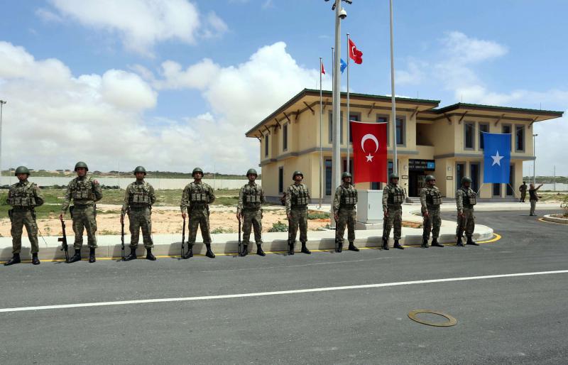 Turkish military officers parade during the opening ceremony of a Turkish military base in Mogadishu, September 30, 2017.