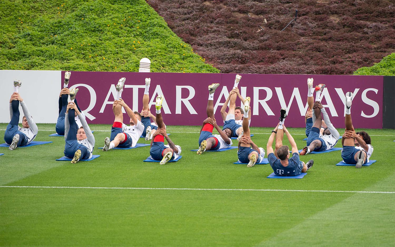 Bayern Munich players during a training session in Doha