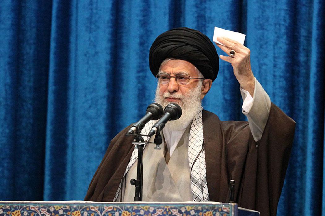The Supreme Leader of the Iran, Sayyid Ali Hosseini Khamenei, delivers a sermon during Friday prayers