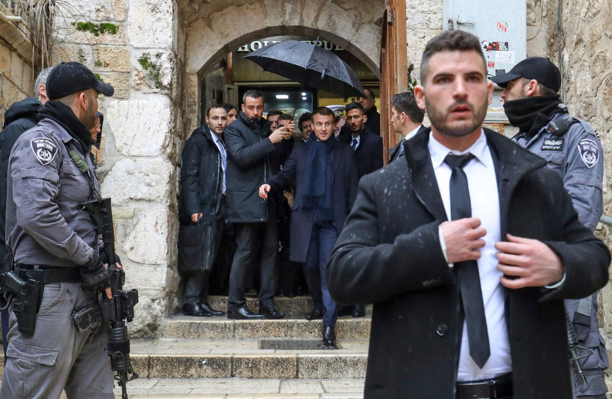 French President Emmanuel Macron tours the Old City of occupied Jerusalem