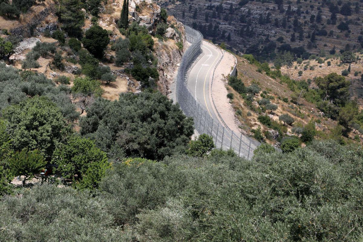 A view shows a section of the Israeli apartheid barrier near the Palestinian town of Bethlehem in the occupied West Bank