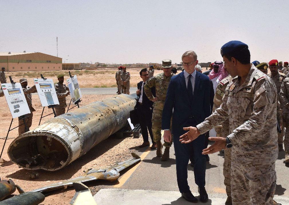 US officials are shown allegedly Iranian-made Huthi missiles and drones intercepted over Saudi territory