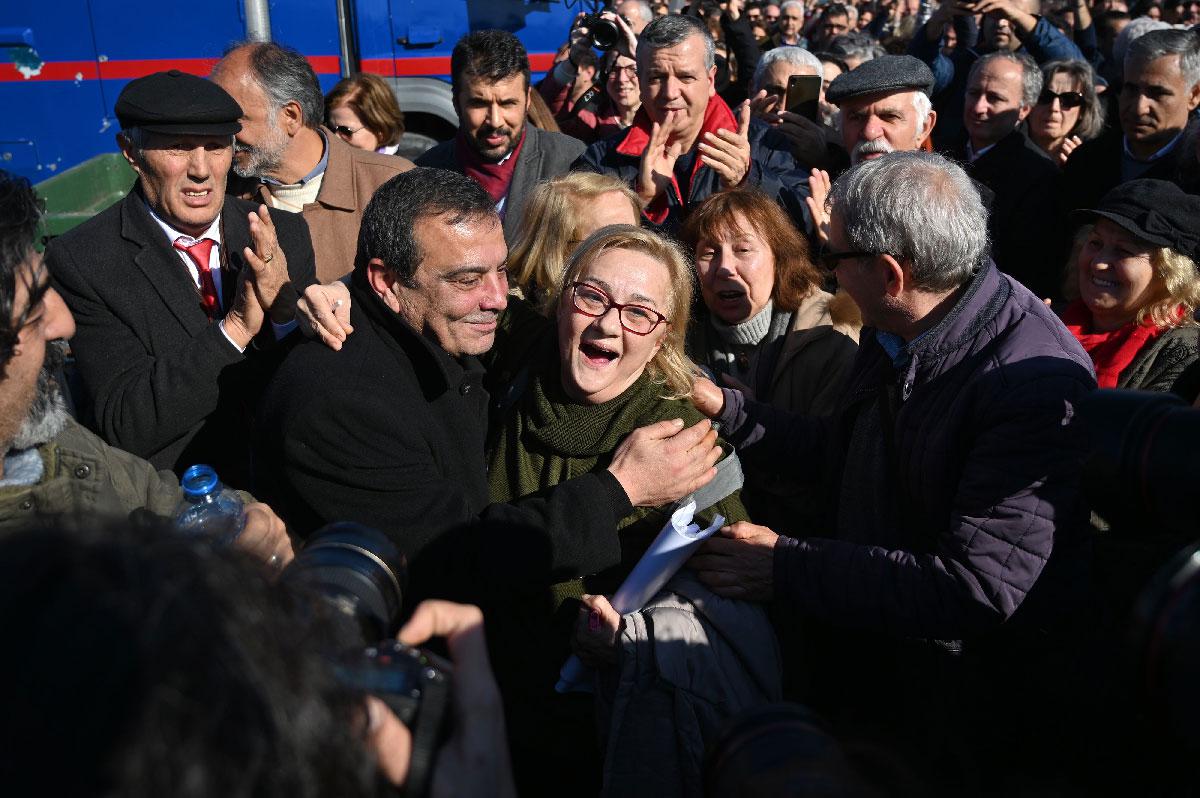 Activists celebrate outside the Silivri Prison and Courthouse complex