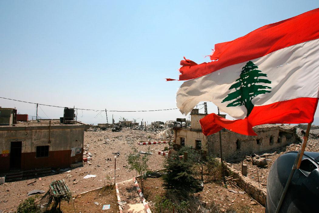 A Lebanese flag flies over Khiam prison in the southern town of Khiam