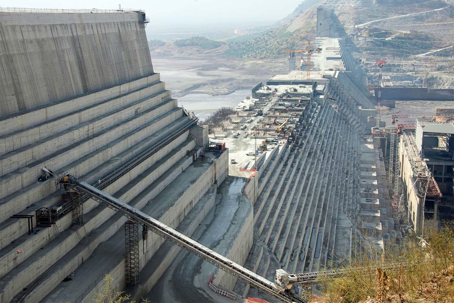 The construction site of the Grand Ethiopian Renaissance Dam in the northwest of Ethiopia
