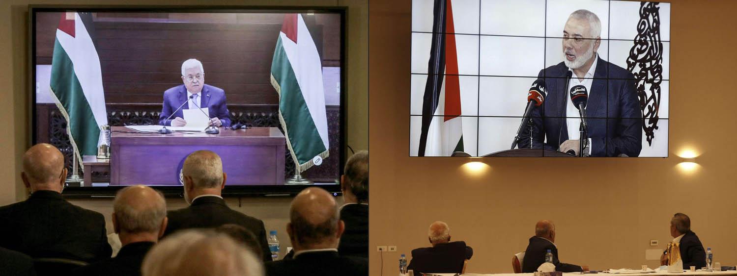 صورتان من اجتماع نادر يجمع قيادات فتح وحماس
