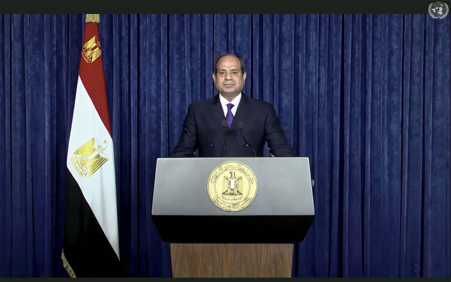 Abdel Fattah al-Sisi speaking in a pre-recorded message which was played during the 75th session of the United Nations General Assembly