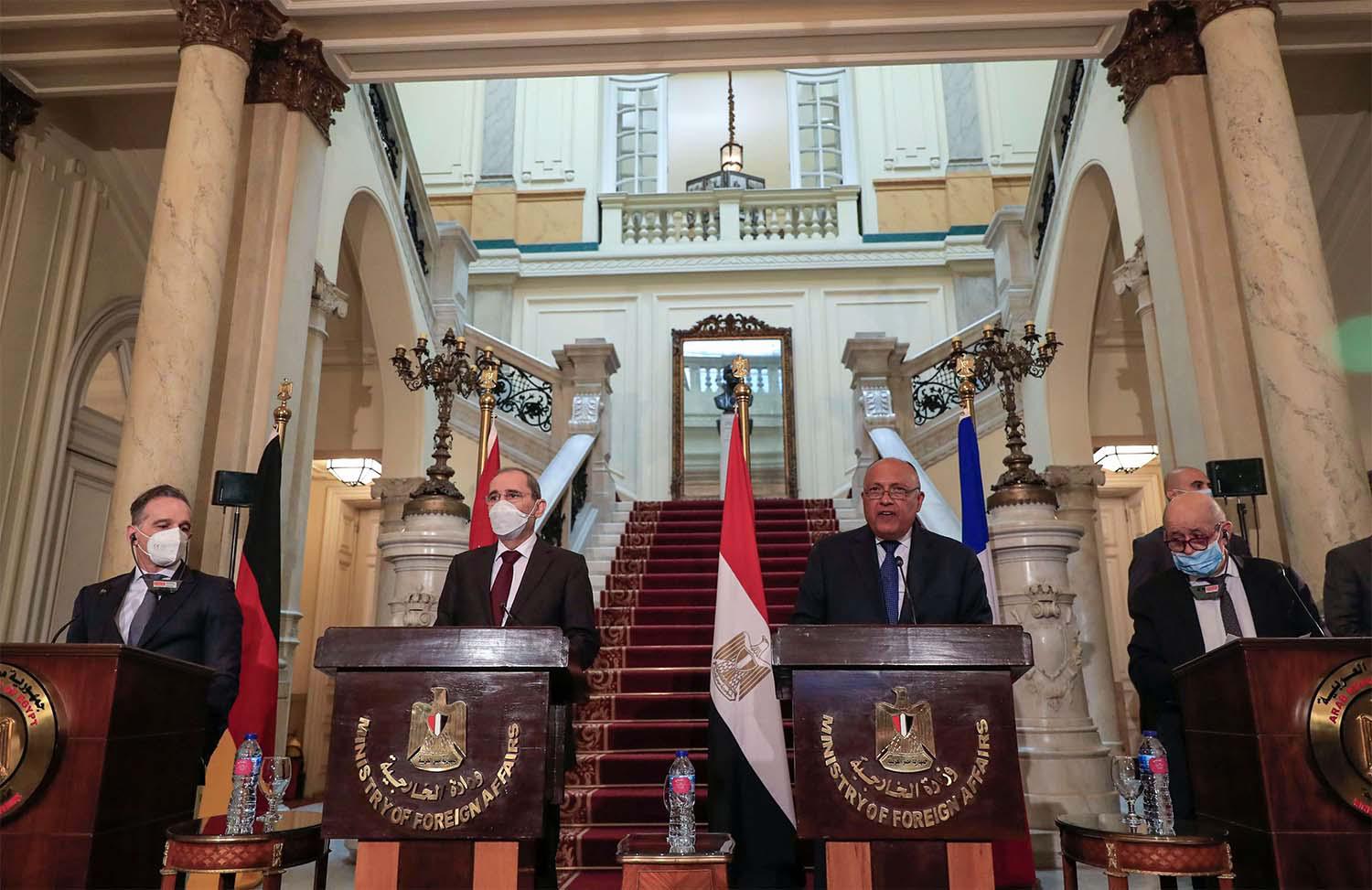 Le Drian urged Israel and the Palestinians to initiate and announce their commitment to achieve a solution to the conflict 