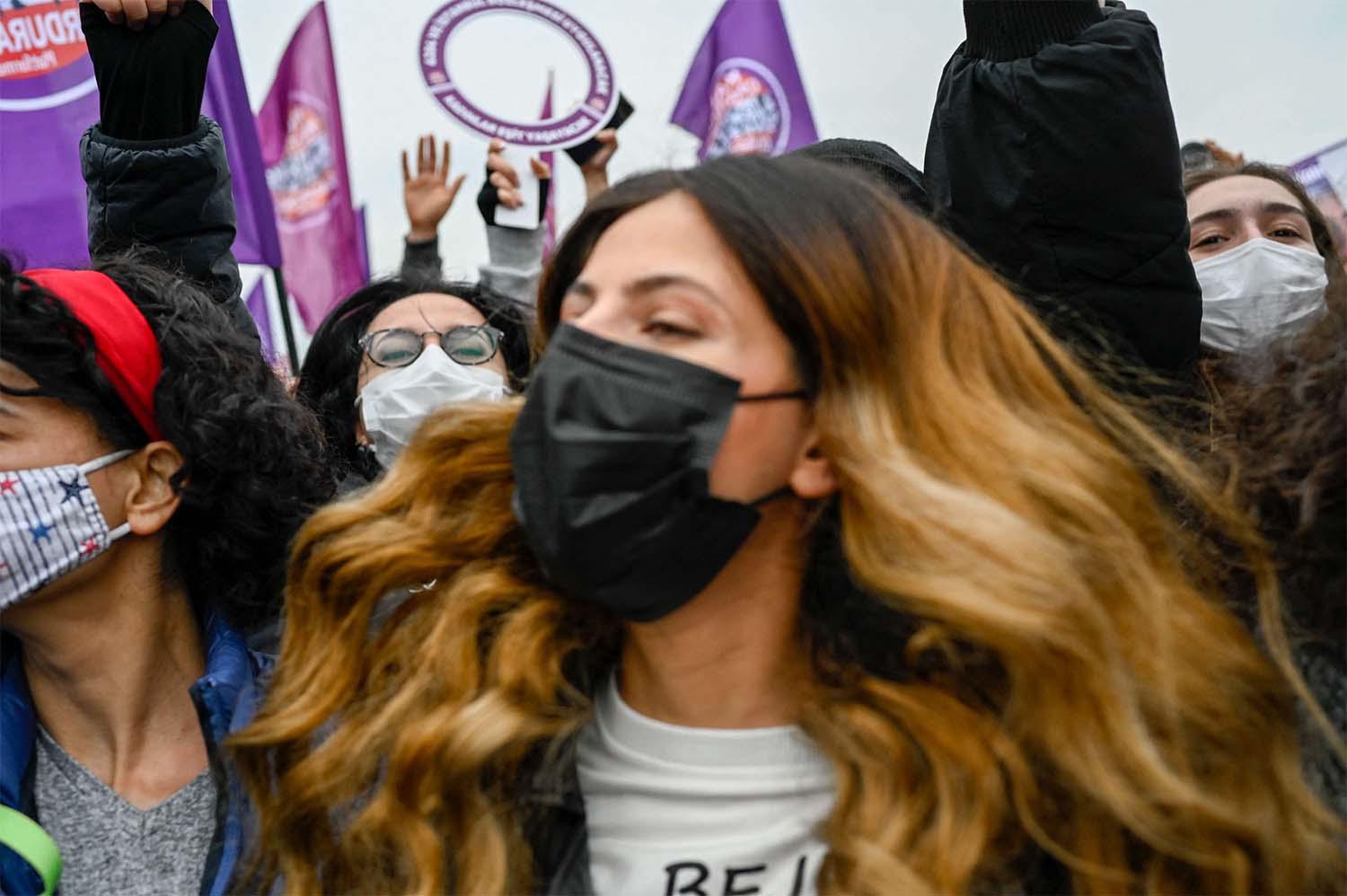 Protesters held a demonstration against Turkey's withdrawal from Istanbul Convention in Istanbul