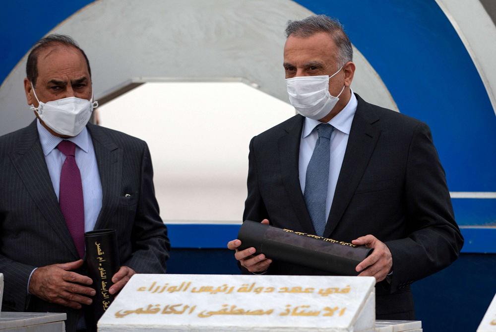 رئيس الوزراء العراقي مصطفى الكاظمي يضع حجر اساس مشروع ميناء الفاو الكبير