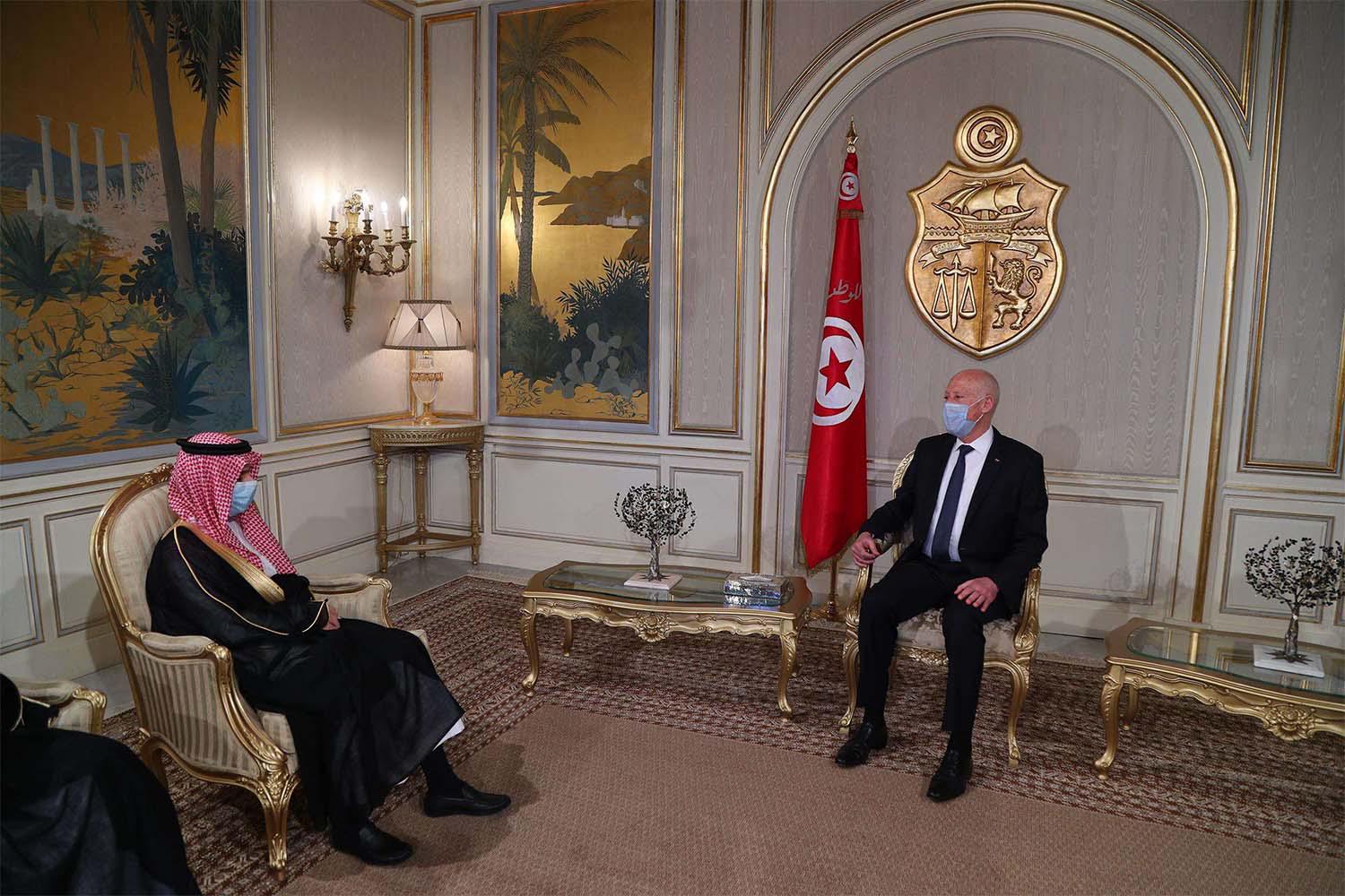 Tunisian President Kais Saied received Saudi Foreign Minister Faisal bin Farhan Al-Saud at Carthage Palace