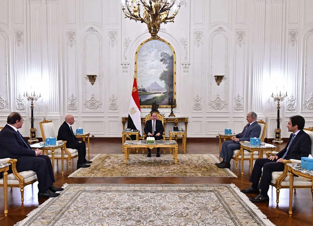 الرئيس المصري عبدالفتاح السيسي  يستقبل رئيس البرلمان الليبي عقيلة صالح ورئيس الجيش الوطني الليبي خليفة حفتر