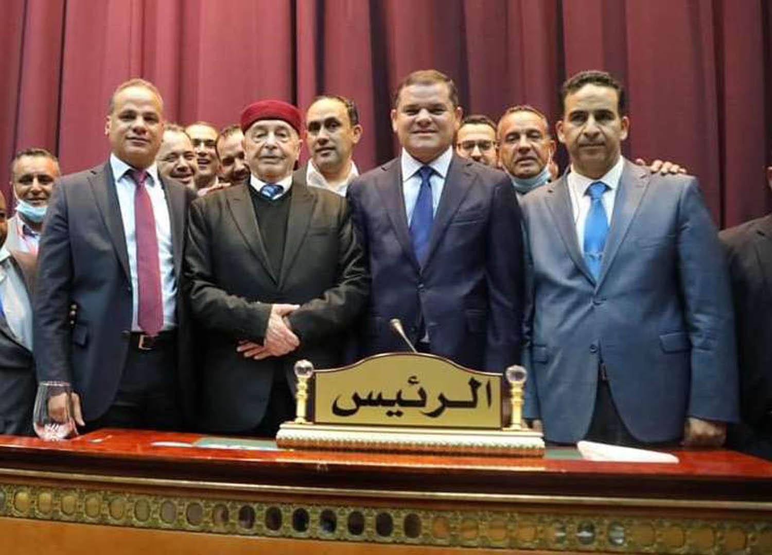 رئيس البرلمان الليبي صالح عقيلة يوم تنصيب عبدالحميد دبيبة رئيسا لحكومة الوفاق