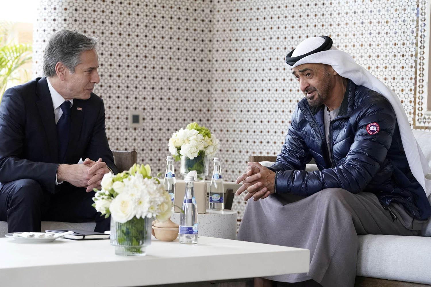 لقاء بين ولي عهد أبوظبي الشيخ محمد بن زايد ووزير الخارجية الأميركي أنتوني بلينكن في المغرب