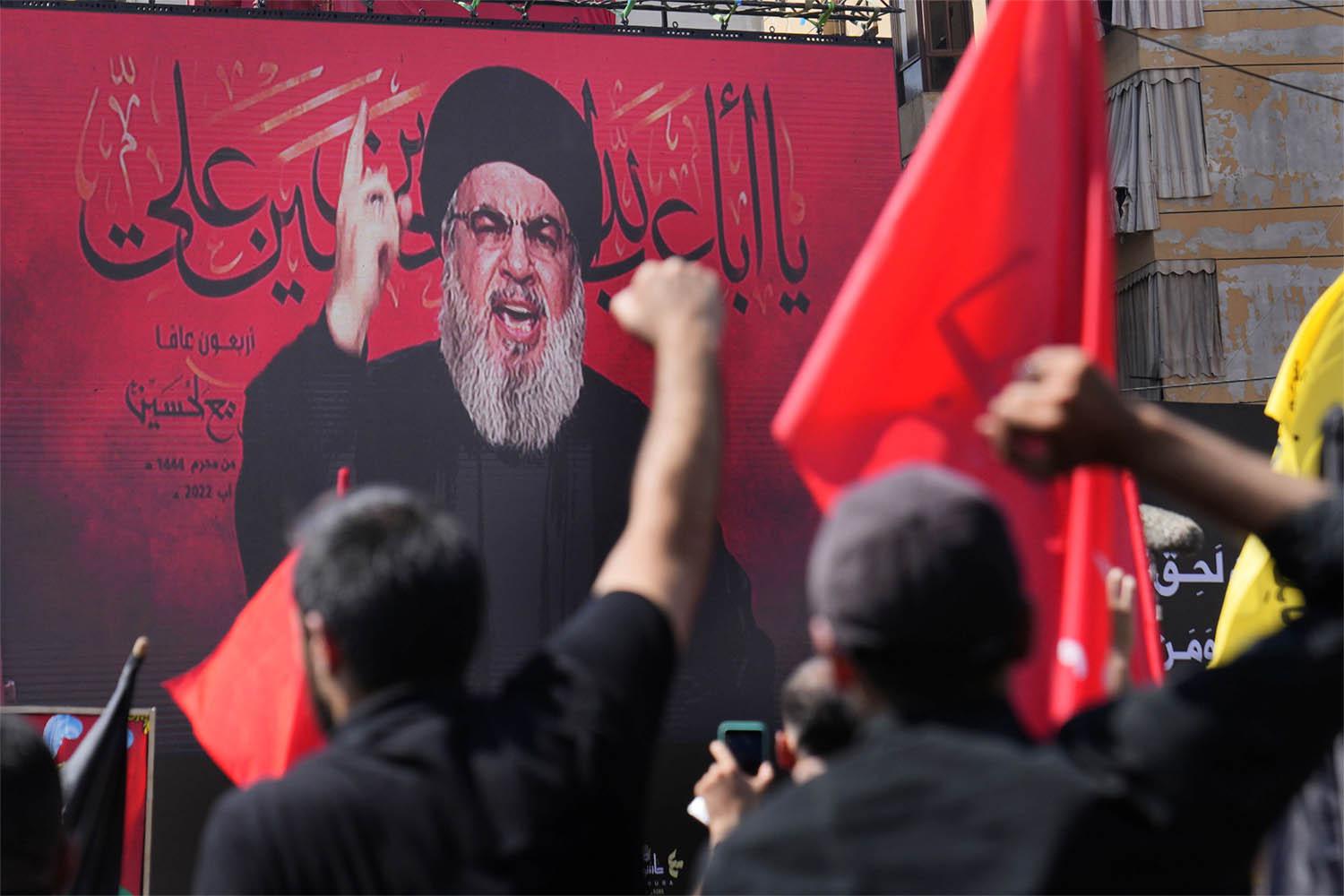 Nasrallah speaking via a video link during the Shiite holy day of Ashoura