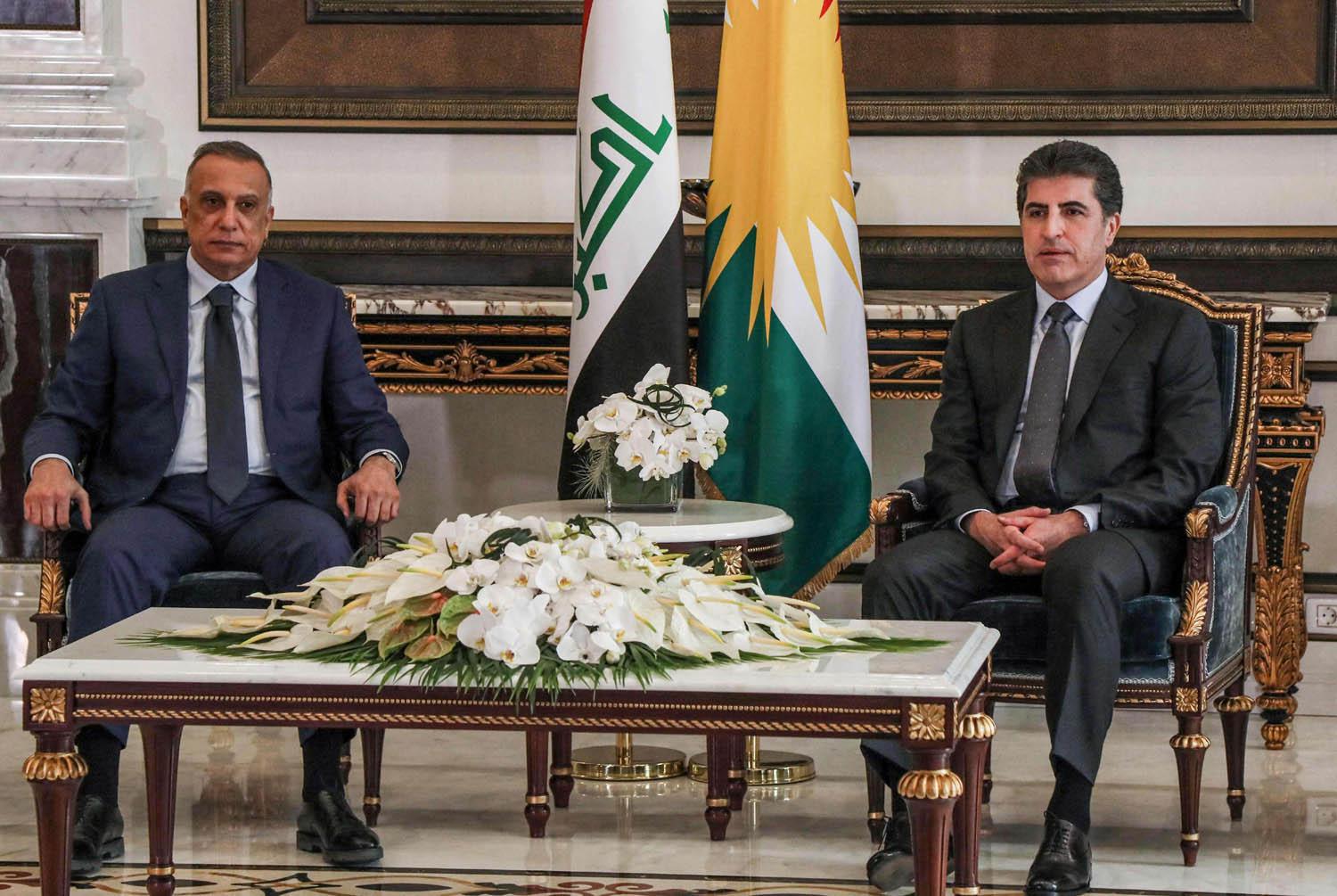 رئيس إقليم كردستان نيجيرفان بارزاني يستقبل رئيس الحكومة العراقية في حينه مصطفى الكاظمي