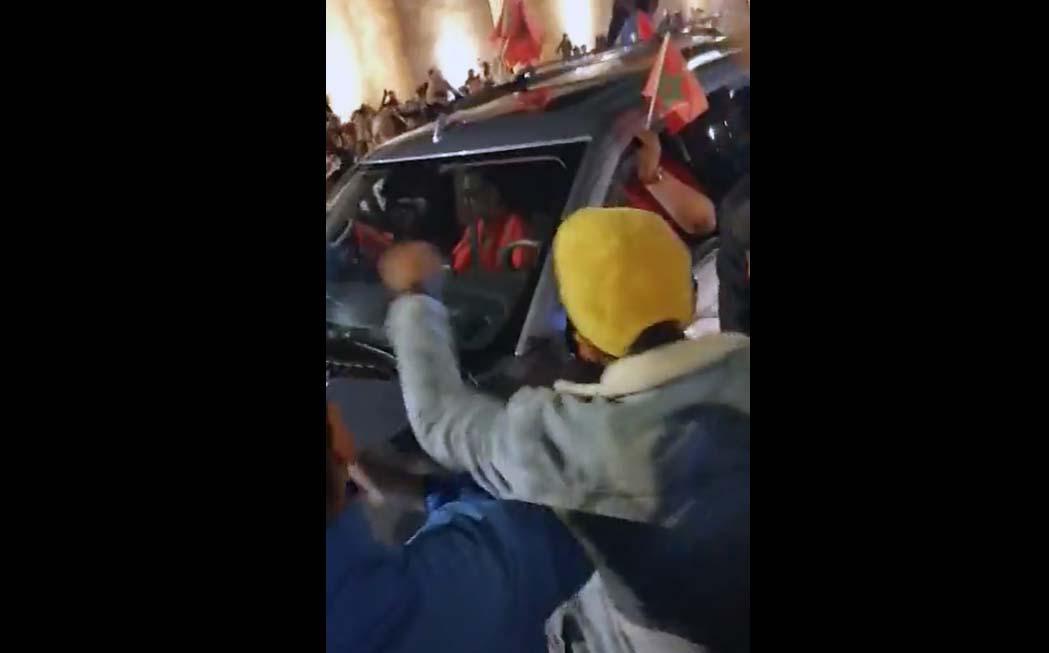 The King is sharing his joy with the fans in the streets of Rabat