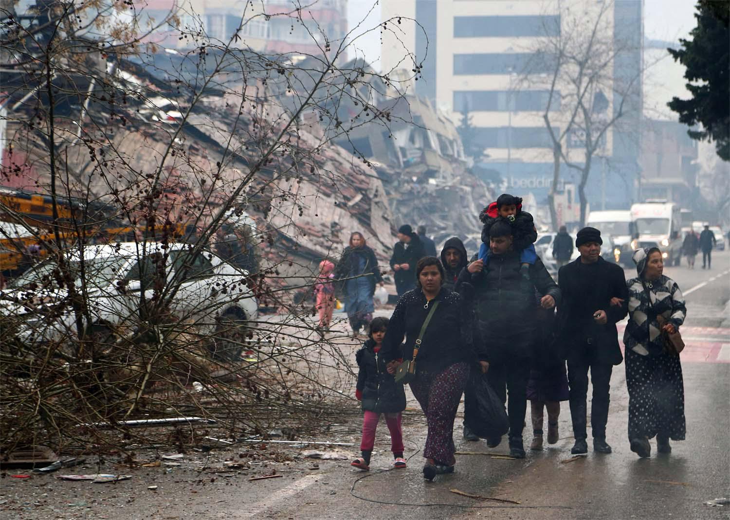The powerful earthquake flattened apartment blocks 