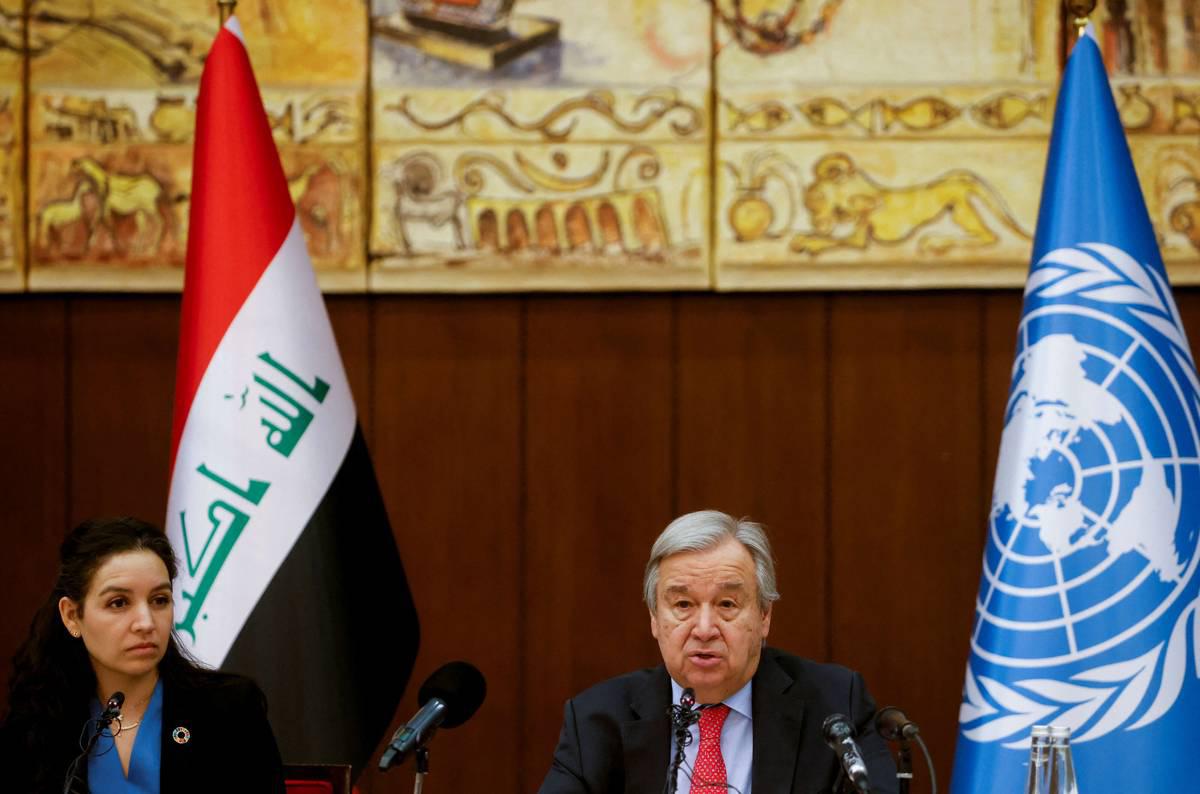 الأمين العام للأمم المتحدة انطونيو غوتيريس في مؤتمر صحفي في بغداد