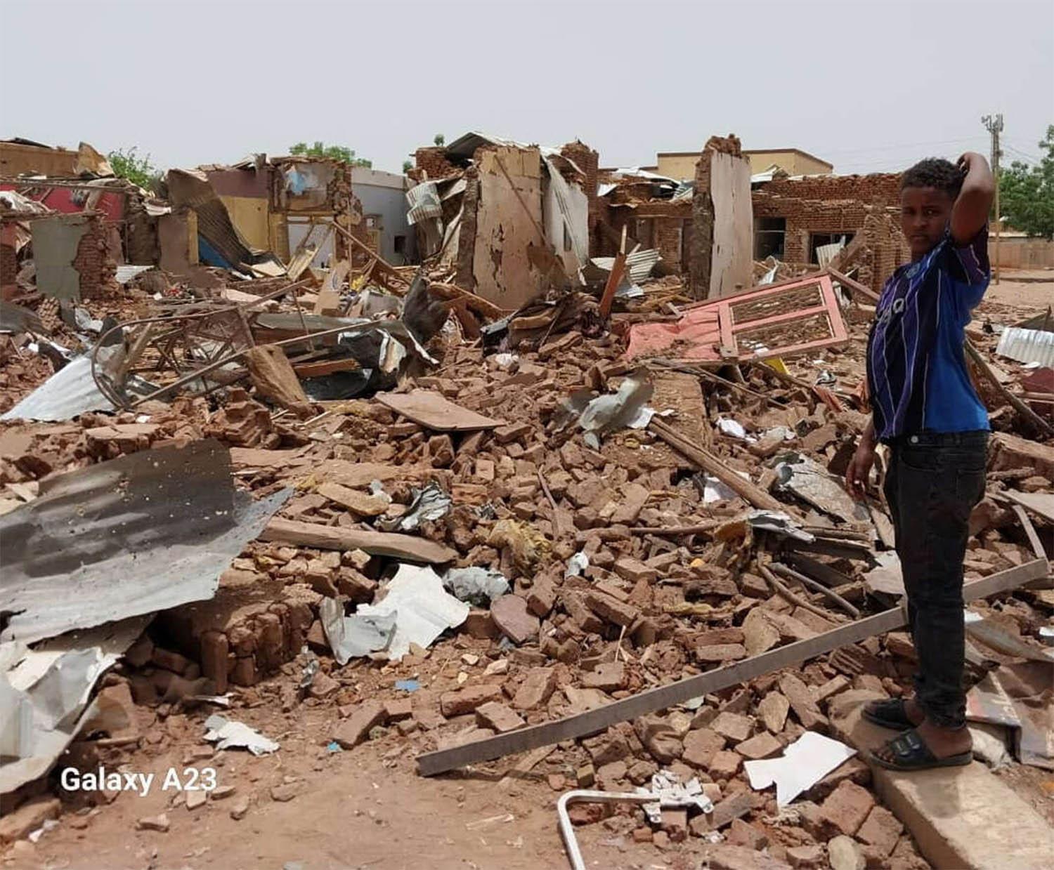 Damaged buildings in Khartoum