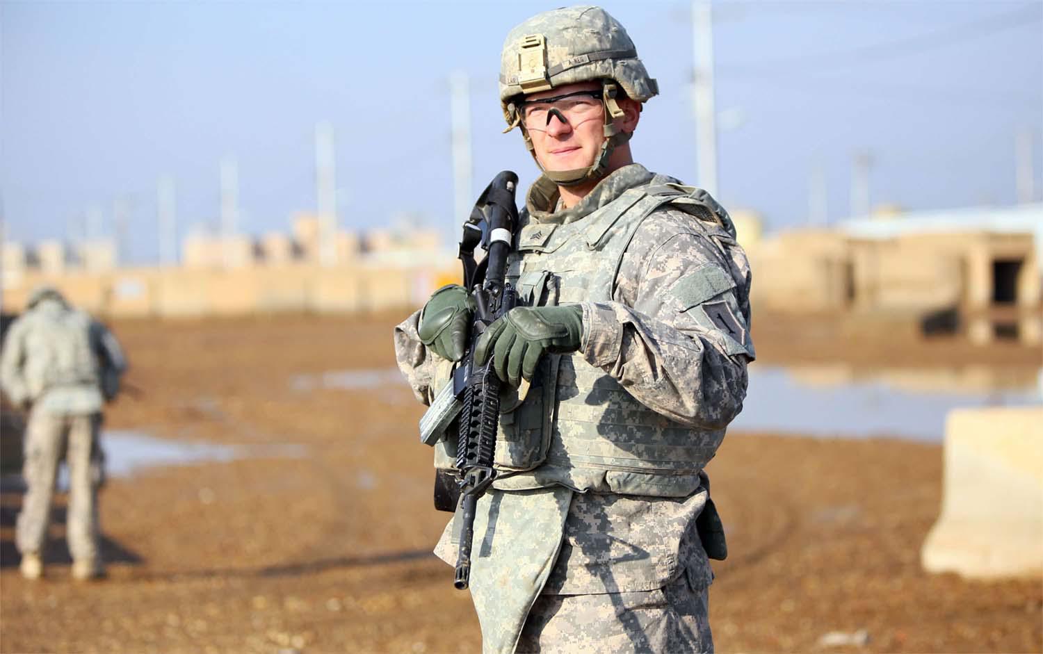  US soldier stands at the Taji base complex which hosts Iraqi and US troops north of Baghdad