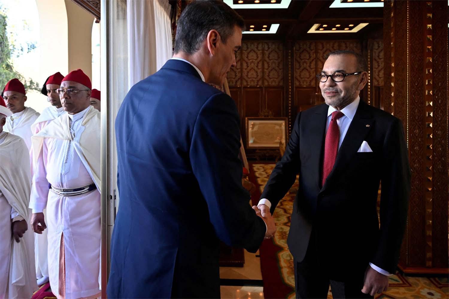 Pedro Sanchez received by King Mohammed VI at the Royal Palace in Rabat