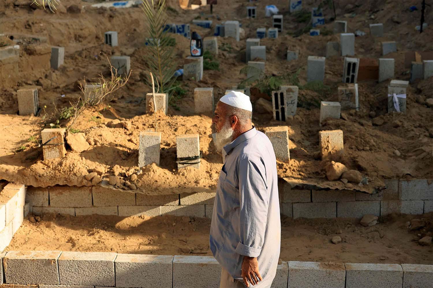 Blocks are used to mark graves at the Deir el-Balah cemetery