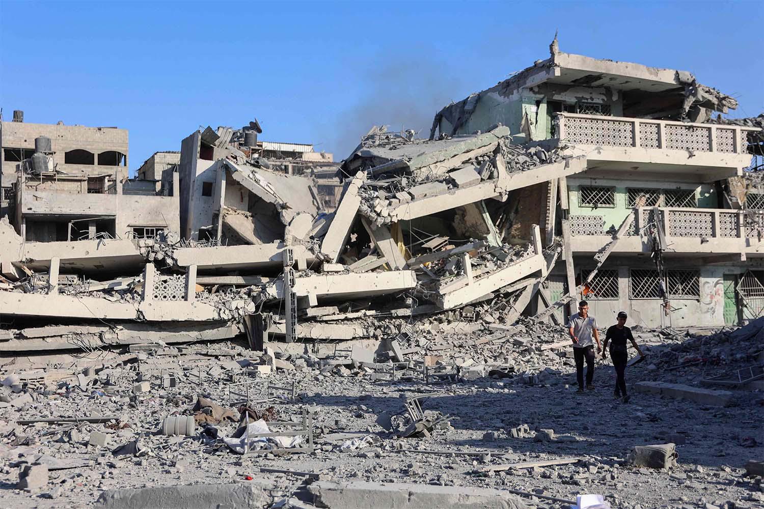 The school is sheltering displaced Palestinians
