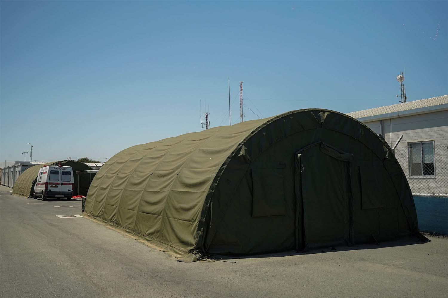 Some tents have been erected in the compound 