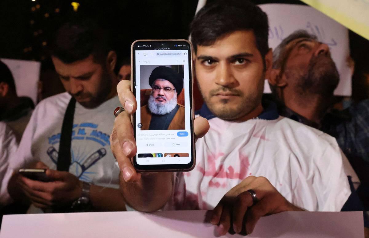 تظاهرة في بيروت بعد قصف إسرائيل لمقر حزب الله في الضاحية